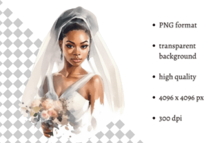 Beautiful African American Bride Clipart Gráfico Ilustrações para Impressão Por MashMashStickers
