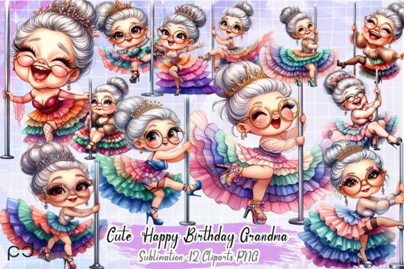 Cute Happy Birthday Grandma Clipart PNG Graphic Illustrations By Padma.Design
