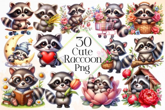 Cute Raccoon Sublimation Clipart Grafik Druckbare Illustrationen Von LiustoreCraft