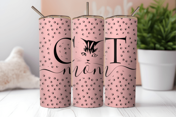 Pink Cat Mom 20oz Tumbler Wrap Graphic Crafts By ArtMix
