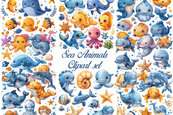 Sea Animals Clipart Set Graphic Illustrations By tshirtado