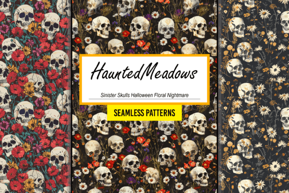 Sinister Skulls Halloween Floral Pattern Graphic Patterns By Canvas Elegance