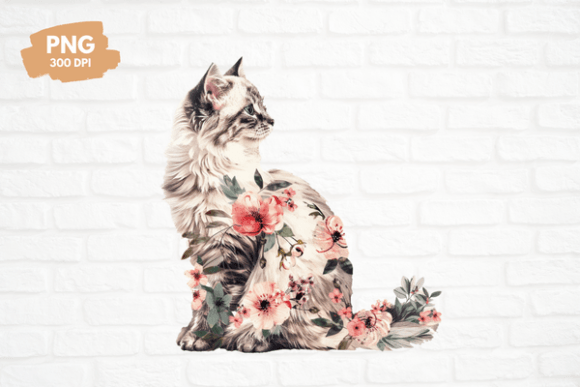 Vintage Floral Cat Clipart Graphic T-shirt Designs By Sabuydee Design