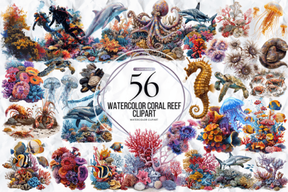 Watercolor Coral Reef Clipart Grafik Druckbare Illustrationen Von Markicha Art