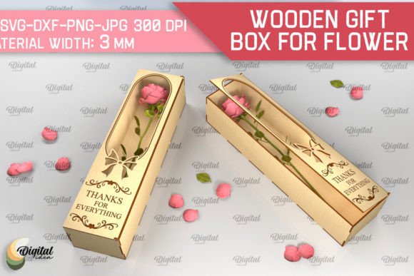 Wooden Gift Box for Flowers Laser Cut Afbeelding 3D-SVG Door Digital Idea