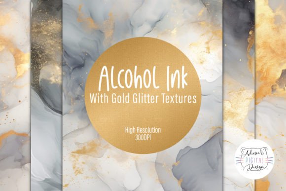 Alcohol Ink with Gold Glitter Textures Graphic Textures By achmardigitaldesign
