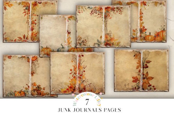 Autumn Fall Junk Journal BiFold Pages Gráfico Fondos Por Watercolour Lilley
