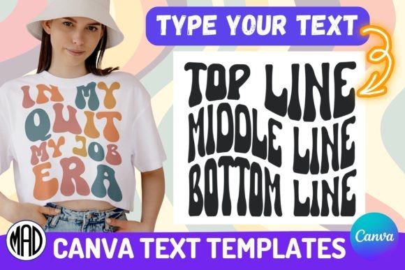 CANVA Editable Retro Groovy Wavy Text Graphic Print Templates By Marina Art Design