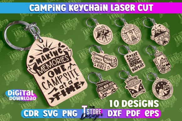 Camping Keychain Laser Cut | Adventure Graphic Crafts By The T Store Design