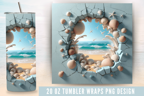 Cracked Wall Beach Sea Shells 20 Oz Wrap Graphic Illustrations By Craft Fair