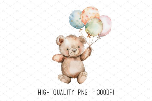 Cute Teddy Bear Birthday Balloons Png Grafik Druckbare Illustrationen Von ArtCursor
