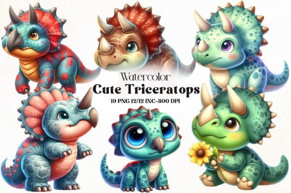 Cute Triceratops Clipart Bundle Graphic Illustrations By RevolutionCraft