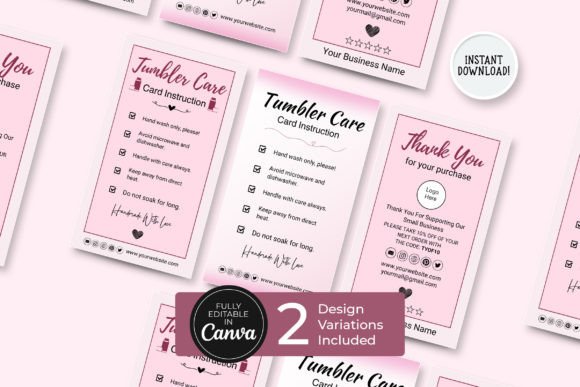 Editable Tumbler Care Card Instructions Graphic Print Templates By SnapyBiz