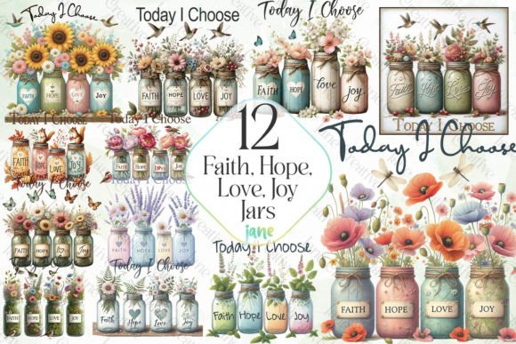 Faith Hope Love Jars Sublimation Bundle Illustration Illustrations Imprimables Par JaneCreative