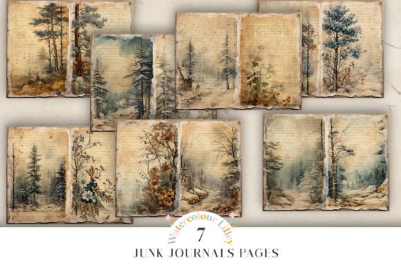 Forest Junk Journal BiFold Pages Gráfico Fondos Por Watercolour Lilley