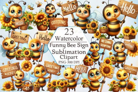 Funny Bee Sign Watercolor Clipart Graphic Illustrations By ArtStory