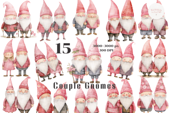 Gnome Clipart, Garden Gnome Art, Couple Grafik Druckbare Illustrationen Von kennocha748