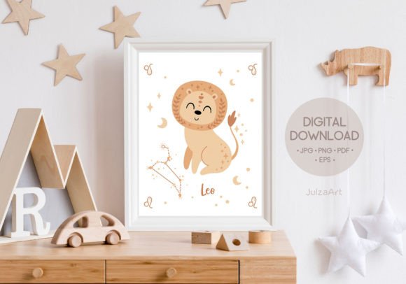 Leo Poster Printable, Leo Zodiac Sign Graphic Crafts By JulzaArt