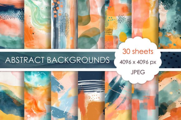 Set of 30 Abstract Watercolor Background Graphic Textures By TanyaPrintDesign
