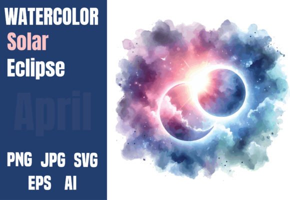 Watercolor Solar Eclipse SVG Afbeelding AI Afbeeldingen Door Endro