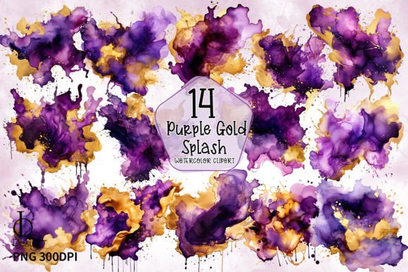 Abstract Purple Gold Color Splash Gráfico Ilustrações para Impressão Por LQ Design