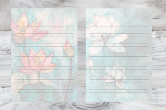 Blue Lotus Lined Notepaper Graphic AI Graphics By Quirk Junk Journals