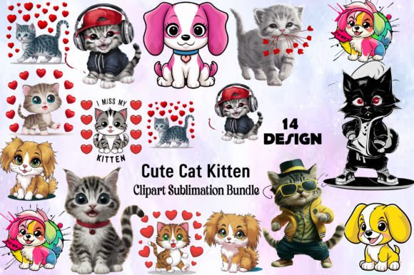 Cute Cat Kitten Clipart PNG Bundle Afbeelding Afbeeldingen Sjablonen Door Bundle