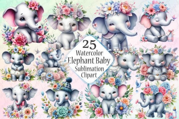 Elephant Baby Shower Clipart Bundle Graphic AI Illustrations By designhome