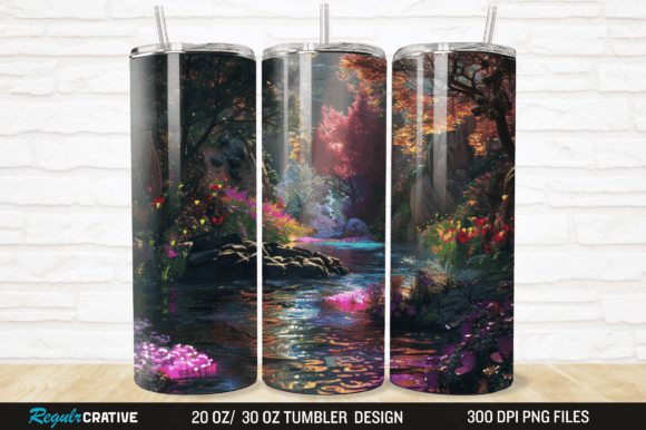 Forest Landscape Colorful River Tumbler Graphic Illustrations By Regulrcrative