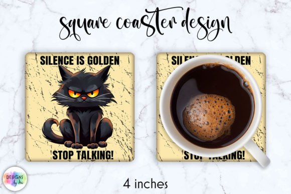 Funny Cat Square Coaster Design Graphic Illustrations By Designs by Ira