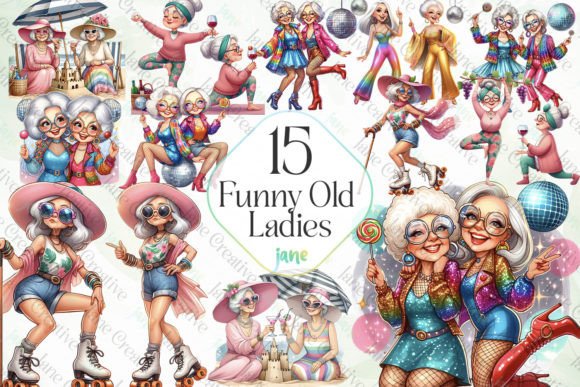 Funny Old Ladies Sublimation Clipart Grafik Druckbare Illustrationen Von JaneCreative