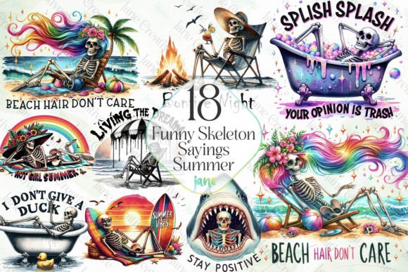 Funny Skeleton Sayings Summer Bundle Gráfico Ilustrações para Impressão Por JaneCreative