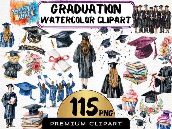 Graduation Clipart Bundle Afbeelding Afdrukbare Illustraties Door MokoDE