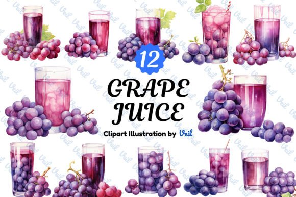 Grape Juice Clipart Watercolor Bundle Grafik Druckbare Illustrationen Von Veil