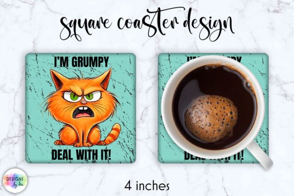 Grumpy Cat Funny Coaster Sublimation Grafik Druckbare Illustrationen Von Designs by Ira