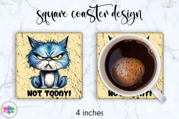 Grumpy Funny Cat Coaster Sublimation Gráfico Ilustrações para Impressão Por Designs by Ira