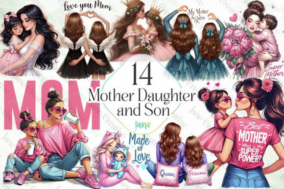 Mother Daughter and Son Sublimation Graphic Illustrations By JaneCreative