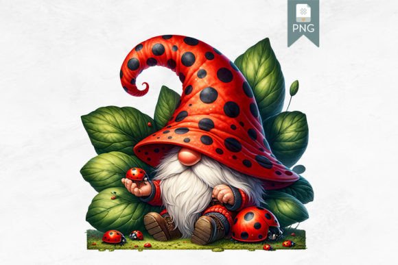 Whimsical Ladybug Gnome PNG Grafika Przezroczyste pliki PNG AI Przez Bijou Bay
