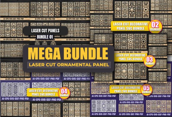 Mega Bundle Laser Cut Ornamental Panel Illustration SVG 3D Par LaijuAkter