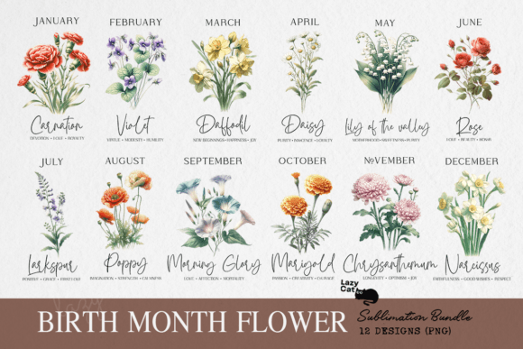 Birth Month Flower Clipart Bundle Graphic Crafts By Lazy Cat