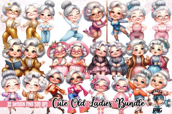 Cute Old Ladies Clipart PNG Graphic Illustrations By mfreem
