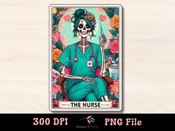 Nurse Funny Tarot Card Skeleton Afbeelding Crafts Door Printme Darling