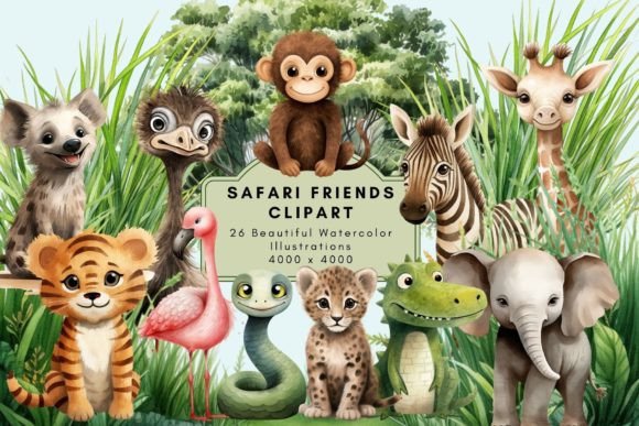 Safari Friends Clipart Gráfico Ilustraciones Imprimibles Por Enchanted Marketing Imagery