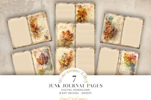 Autumn Lined Junk Journal Pages Gráfico Fondos Por Watercolour Lilley