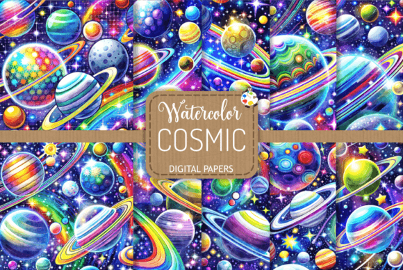 Cosmic Set 2 - Watercolor Outer Space Gráfico Ilustraciones Imprimibles Por Prawny
