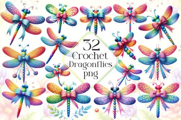 Crochet Dragonflies Sublimation Clipart Grafik Druckbare Illustrationen Von LiustoreCraft