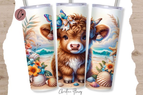 Cute Summer Highland Cow Tumbler Wrap Graphic Crafts By Christine Fleury