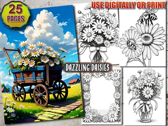 Daisies: a Floral Coloring Adventure Gráfico Páginas para colorear IA Por bfoudil.bf