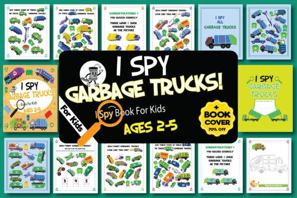 I Spy Garbage Trucks Book for KIDS Illustration Feuilles de Travail et Matériel d'Enseignement Par YOOY