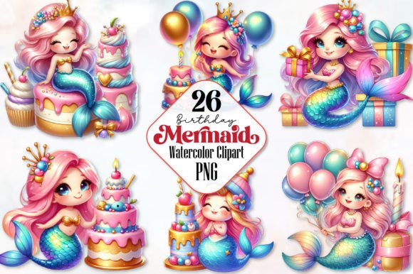 Mermaid Clipart, Birthday Mermaids, Png Grafica Illustrazioni Stampabili Di RobertsArt